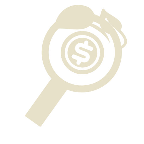 A magnifying glass with a dollar sign represents the work of a private detective in economic investigations - OGEN